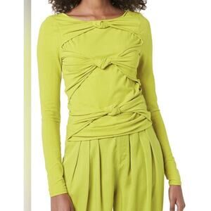 Terea By Andrea Pitter Green Front Knotted Top Long Sleeves Cut Out Large NWT